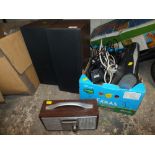 A DAB RADIO, SKY BOX, PAIR OF PANASONIC SPEAKERS ETC