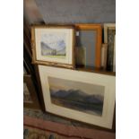 A QUANTITY OF MOUNTAINOUS SCENE WATERCOLOURS ETC.