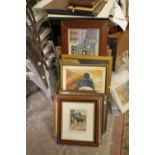 A QUANTITY OF PICTURES AND PRINTS TO INCLUDE A MIRROR, PORTRAITS, STAFFORDSHIRE MAP ETC.