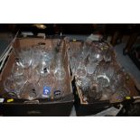 TWO TRAYS OF ASSORTED GLASSWARE TO INCLUDE CUT GLASS EXAMPLES