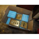 A BOX OF LIGHT SWITCHES, SOCKETS ETC