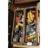 TWO SMALL BOXES OF VINTAGE TOY CARS TO INCLUDE TRI ANG SPOT ON, DINKY ETC.