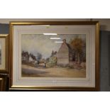 A LARGE FRAMED AND GLAZED WATERCOLOUR - THE VILLAGE OF CROPTHORNE ON THE AVON WORCESTERSHIRE BY