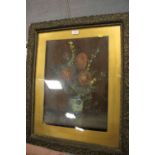 A VINTAGE STILL LIFE OIL ON BOARD SIGNED ALFRED COE IN ORNATE GILT FRAME