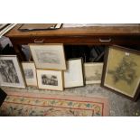 A SELECTION OF FRAMED PENCIL SKETCHES ETC. TO INCLUDE LANDSCAPES