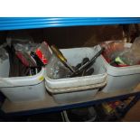 THREE TUBS OF TOOLS ETC TO INCLUDE WRENCHES