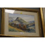 A FRAMED AND GLAZED MOUNTAINOUS SCENE WATERCOLOUR BY FREDRICK HENRY HENSHAW