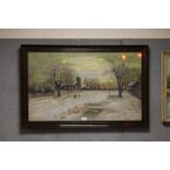 A LARGE FRAMED AND GLAZED OIL DEPICTING A CHURCH IN WINTER SIGNED GLADYS F.R. NEW 1907