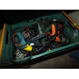 A TRAY OF POWER DRILLS ETC TO INCLUDE RYOBI