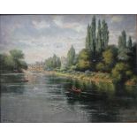 J McINTYRE (XIX). 'Eel Pie Island, Twickenham', signed lower left, oil on canvas, gilt framed, 60