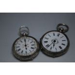 TWO SILVER FOB WATCHES, both A/F, Dia 3.5 cm