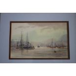 MICHAEL CRAWLEY (XX). Ships and boats in the estuary, signed lower right, watercolour, framed and