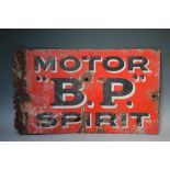 AN EARLY 20TH CENTURY ENAMEL 'B.P. MOTOR SPIRIT' SIGN, double sided version, with damages, 65.5 x 38