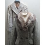 A 'DERATA OF LONDON' VINTAGE LADIES WOOLLEN COAT WITH FOX FUR COLLAR, together with another