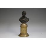 A 19TH CENTURY 'L. LANGE' BRONZE BUST SPILL HOLDER, the bronze bust of classical form raised on a