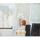 TWENTIETH CENTURY AMERICAN SCHOOL, modern still life, signed lower right 'L. Poons', acrylic on