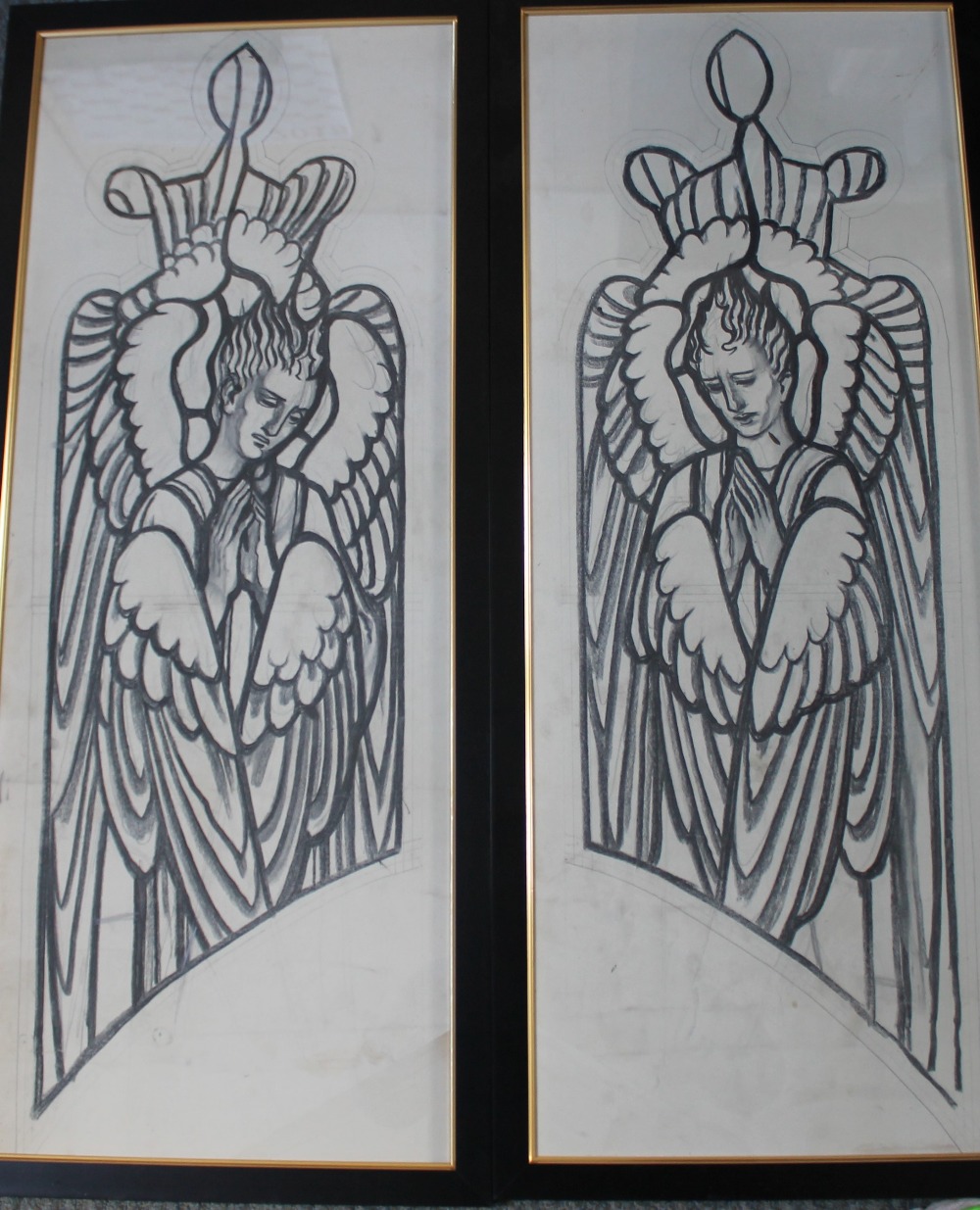 A PAIR OF STAINED GLASS WINDOW DESIGNS FROM THE HARDMAN STUDIO, studies of Angels, unsigned,