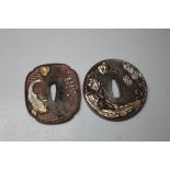 A PAIR OF TSUBA - JAPANESE SIGNED HILTS, 6 x 7 cm and 7 x 7 cm
