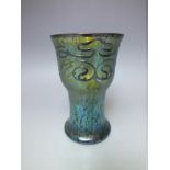 A LOETZ ART NOUVEAU IRIDESCENT GLASS AND SILVER OVERLAY VASE - WITH DAMAGES, H 17.4 cm