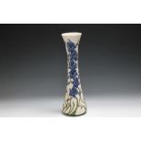 A MOORCROFT 'DELPHINIUM' PATTERN TALL SLENDER VASE, printed and painted marks to base, H 51.5