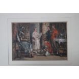 CATTERMOLE. Interior scene with figures in medieval dress, unsigned, watercolour, framed and glazed,