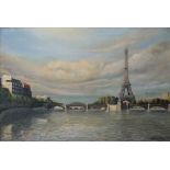 R.J. HILTON. Parisian scene, 'The River Seine and The Eiffel Tower', signed lower right and dated