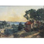 GAPP. An early 20th century Continental school impressionist wooded coastal landscape with