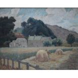 J SUMMERS (XX). Country landscape with a farm, signed lower right, oil on canvas, framed, 40 x 50 cm