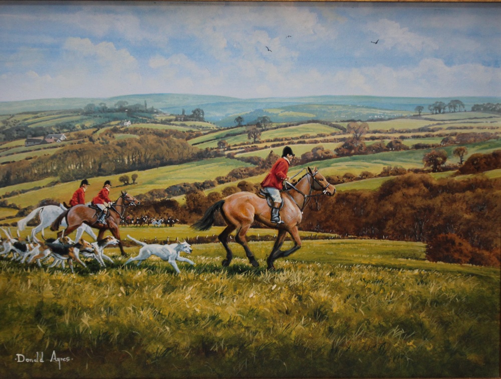 DONALD AYRES (1936). 'Barlow Hunt at Rumbling Street', signed lower left, oil on board, gilt framed,