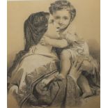 W.J.WARD (XIX). A portrait of a lady and child in period costume, pencil drawing, signed lower