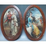A PAIR OF LATE 19TH / EARLY 20TH CENTURY OVAL STUDIES OF 18TH CENTURY FIGURES, in formal garden