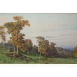 J W CLAYTON (XX). Rural scene, signed lower left, watercolour, gilt framed and glazed, 28.5 x 43 cm