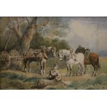 E. L. HERRING (XIX). Logging with a horse drawn cart, signed lower left and dated 1880, watercolour,