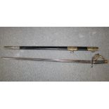 A FRENCH PATTERN HEAVY CAVALRY SWORD, dated 1813 in leather scabbard, with metal banding, blade L 95