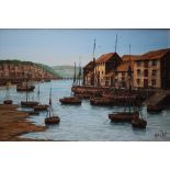 KEVIN PLATT (1945). Harbour scene with ships, signed lower right and dated 2002, oil on canvas, gilt