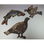 PHILIPPA THRELFALL. Three ceramic bird and fish studies, 'Wood Pigeon' 12/75, 'Salmon Trout' 12/75