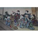 JAPANESE MEIJI SCHOOL, Geisha musicians and dancers, watercolour on silk, framed and glazed, 39 x