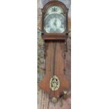 AN OAK CASED 19TH CENTURY 30 HOUR DUTCH WALLCLOCK WITH ALARM BELL, the painted arched dial with
