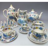 A LARGE QUANTITY OF MASONS IRONSTONE 'REGENCY' PATTERN TEA AND COFFEE WARE, to include tea pots,