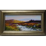 BRIAN D. HORSWELL (1939). Mountain top landscape, signed lower left, oil on board, framed, 17 x 37