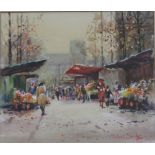 MICHAEL CRAWLEY (XX). 'Flower Market, Paris', signed lower right , watercolour, framed and glazed,