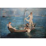 CIRCLE OF HENRY SCOTT TUKE (1858-1929). Boys bathing from a boat, indistinctly signed lower right,