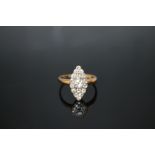 AN 18CT YELLOW GOLD MARQUISE SHAPED DIAMOND CLUSTER RING, set with old cut diamonds totalling approx