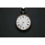 A CONTINENTAL SILVER POCKET WATCH, having white enamel dial, Roman numeral hour markers, secondary