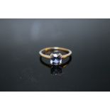 A HALLMARKED 9K GOLD CUSHION CUT AAA TANZANITE RING, coming with certificate stating stone is 2.01