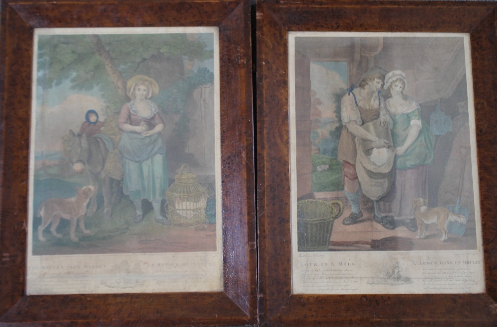 FRANCIS WHEATLEY (1747-1801). 'Love in A Mill' and 'The Return From Market', coloured prints, framed