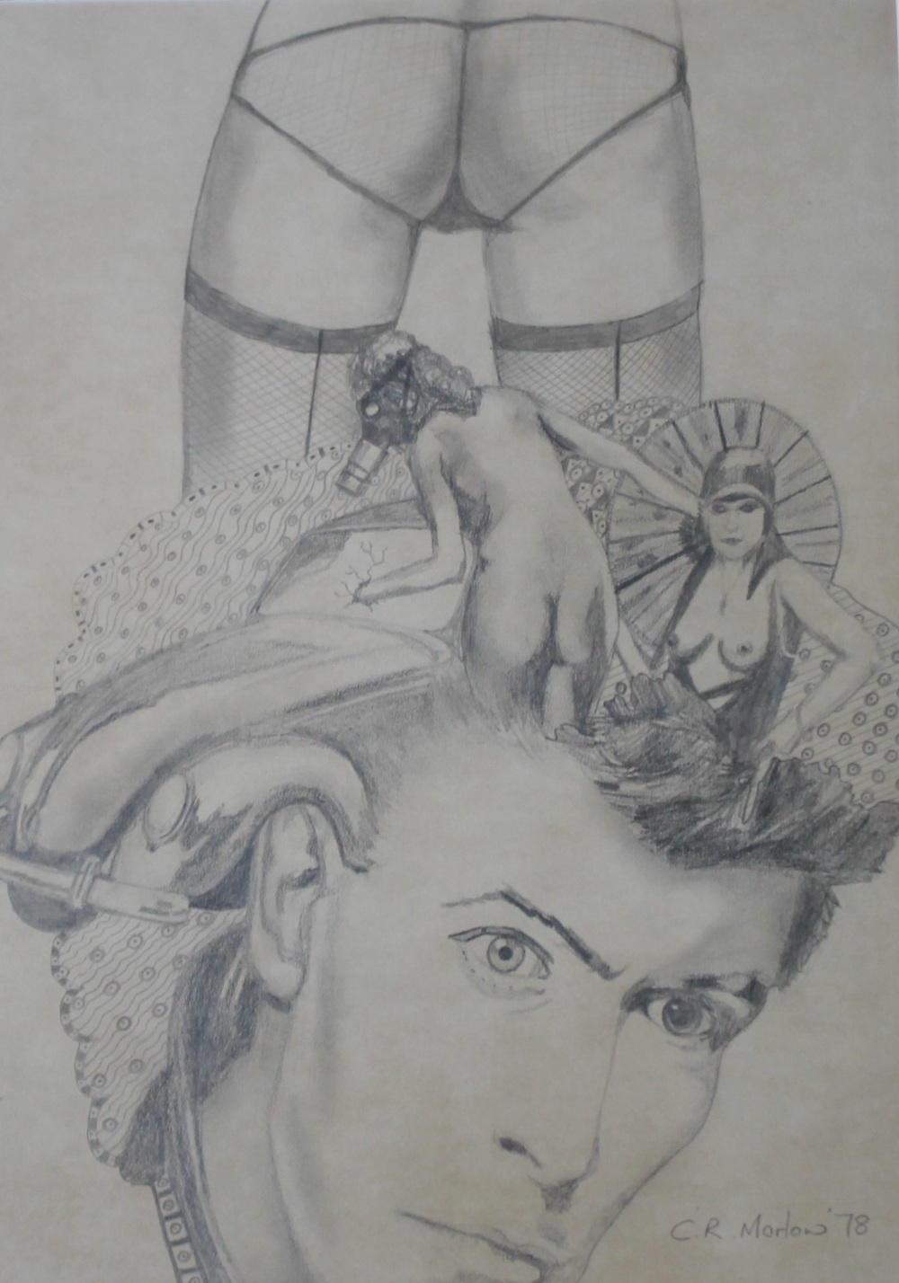 C. R. MORLOW. Figurative studies of David Bowie and three female nudes, signed and dated 1978