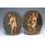 A PAIR OF LATE 18TH / EARLY 19TH CENTURY ITALIAN SCHOOL OVAL STUDIES OF PUTTI, inscribed verso,