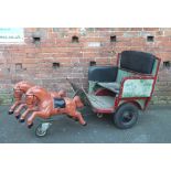 A VINTAGE MID 20TH CENTURY WOODEN FAIRGROUND HORSE AND CART, approximate L 167 cm, W 89 cm