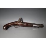 AN ANTIQUE FRENCH FLINTLOCK MILITARY PISTOL, indistinctly inscribed, overall L 40 cm